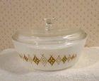 RARE Vintage Glasbake Brown Diamond Casserole Dish 1 quart #J 510 w/Pyrex Lid
