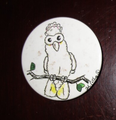 Bird's Eye View Vintage Collectible Goffin Cockatoo Parrot 2.25  Pin Back Button