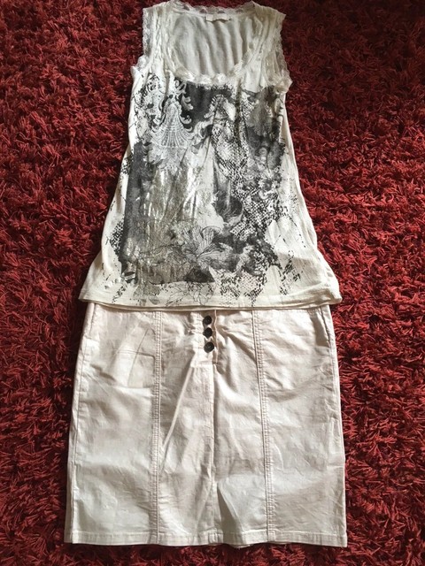 3 Teile Cream Gr M 38 Hose 3 4 Rock Mini Top Alles Passt Zusammen Beige Gold Ebay