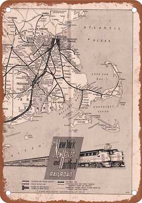METAL SIGN - 1955 New Haven RR Route Map - Vintage Rusty Look