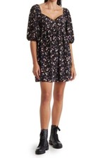 WAYF Pink Black Floral Smocked Sweatheart Fit&Flare Lined Mini Dress NWT XS