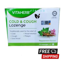 VITAHERB Cold & Cough Sore Throat 12 Lozenge x2 Peppermint Flavour Free Shipping