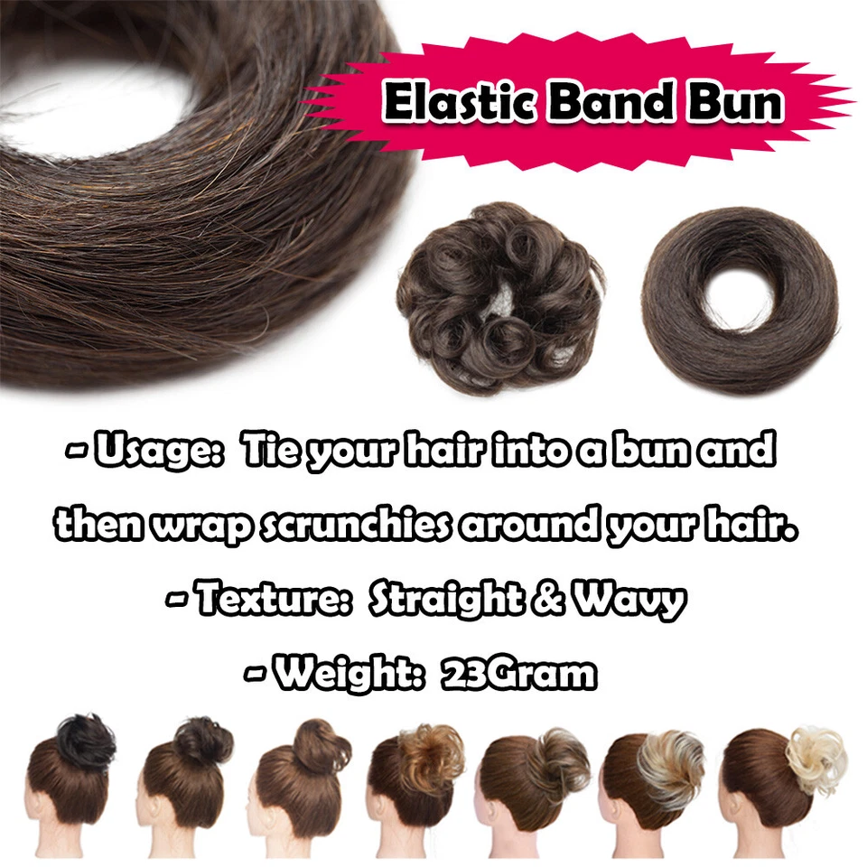 100% Remy Echthaar Dutt Messy Bun Clip in Zopf Scrunchie Extensions Haarteile - Bild 3 von 4