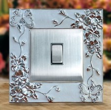 Silver Floral Creamy Face Single Light Switch Surround Socket Finger Plate Panel