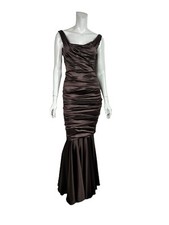 Vtg Dolce & Gabbana Special Piece Long Brown Silk Satin Dress 42 M
