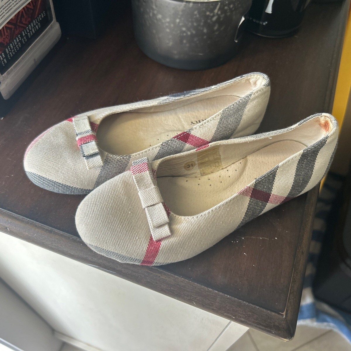 Burberry Girls Ballerina Flats Shoes Beige Check EU Size 31