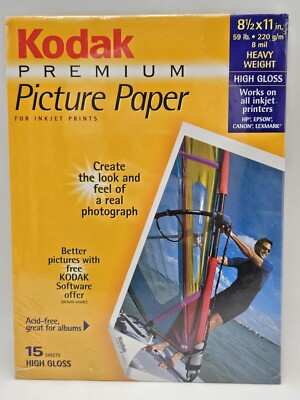 New Kodak Premium High Gloss 8.5 x 11 Photo Paper for Ink Jet Printer 15 Sheets