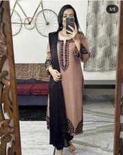 Indian Elegant Cotton Embroidered Stylish Kurtie and Pant with Dupatta Top Tunic