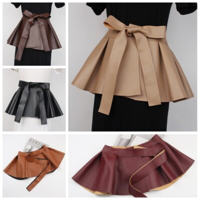 Ruffles Ladies Peplum Belt Corset Skirt Faux Leather Pleated  display picture 3