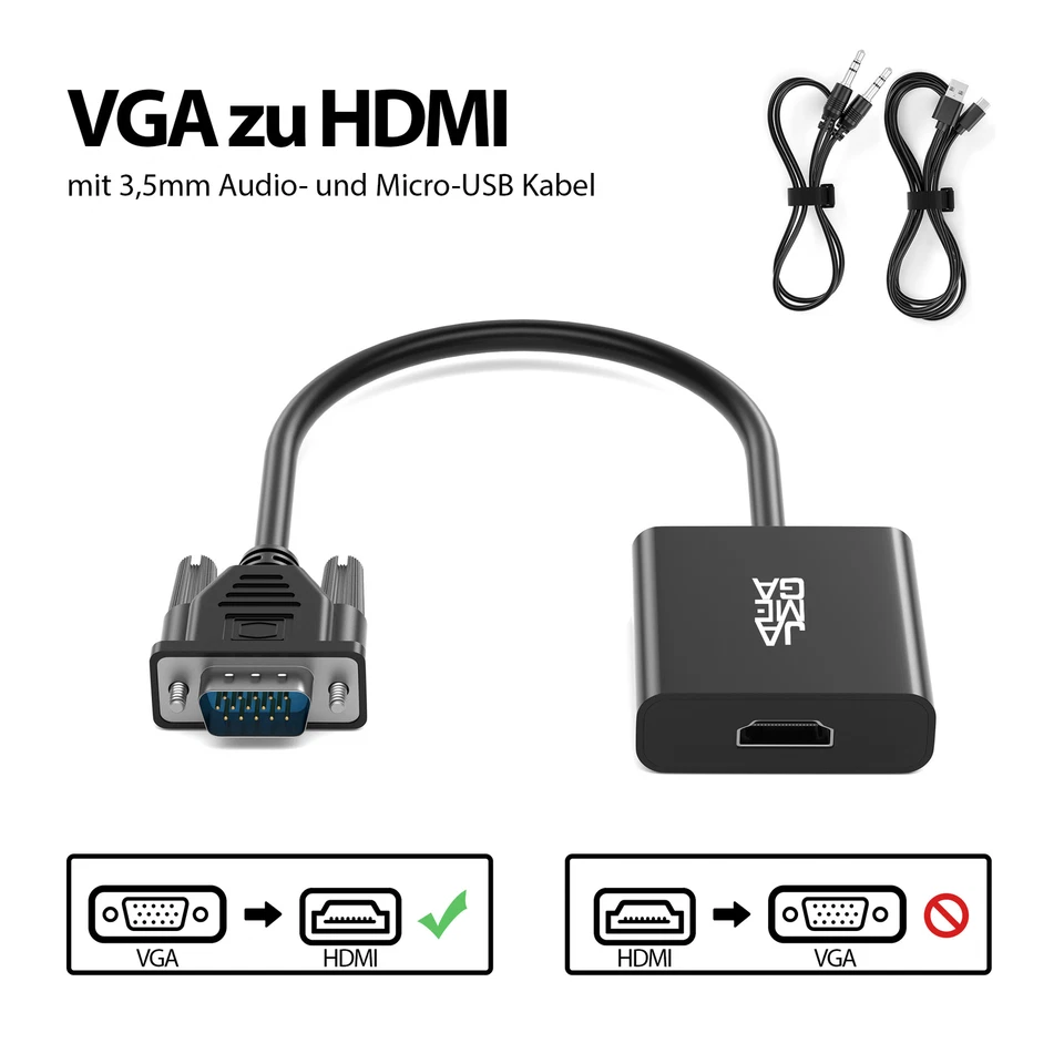 VGA auf HDMI Adapter Audio-Untersützung 1080P Auflösung VGA zu HDMI PC, Laptop - Bild 4 von 4
