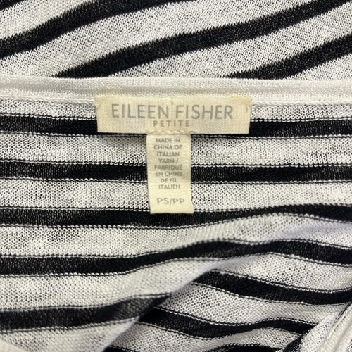 Eileen Fisher P Small White Black Striped Linen Knit Long Sleeve Cropped Top - Picture 5 of 6
