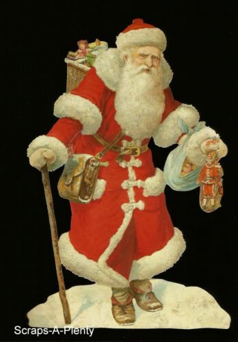 German Embossed Vintage Style Scrap Die Cut - Large Christmas Santa Toys BK5138 - Picture 1 of 1