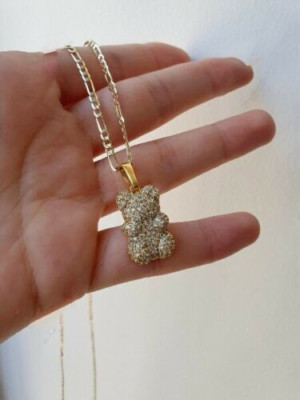 1.50Ct Round Moissanite Teddy Bear Pendant 14K Yellow Gold Over 18'' Free Chain
