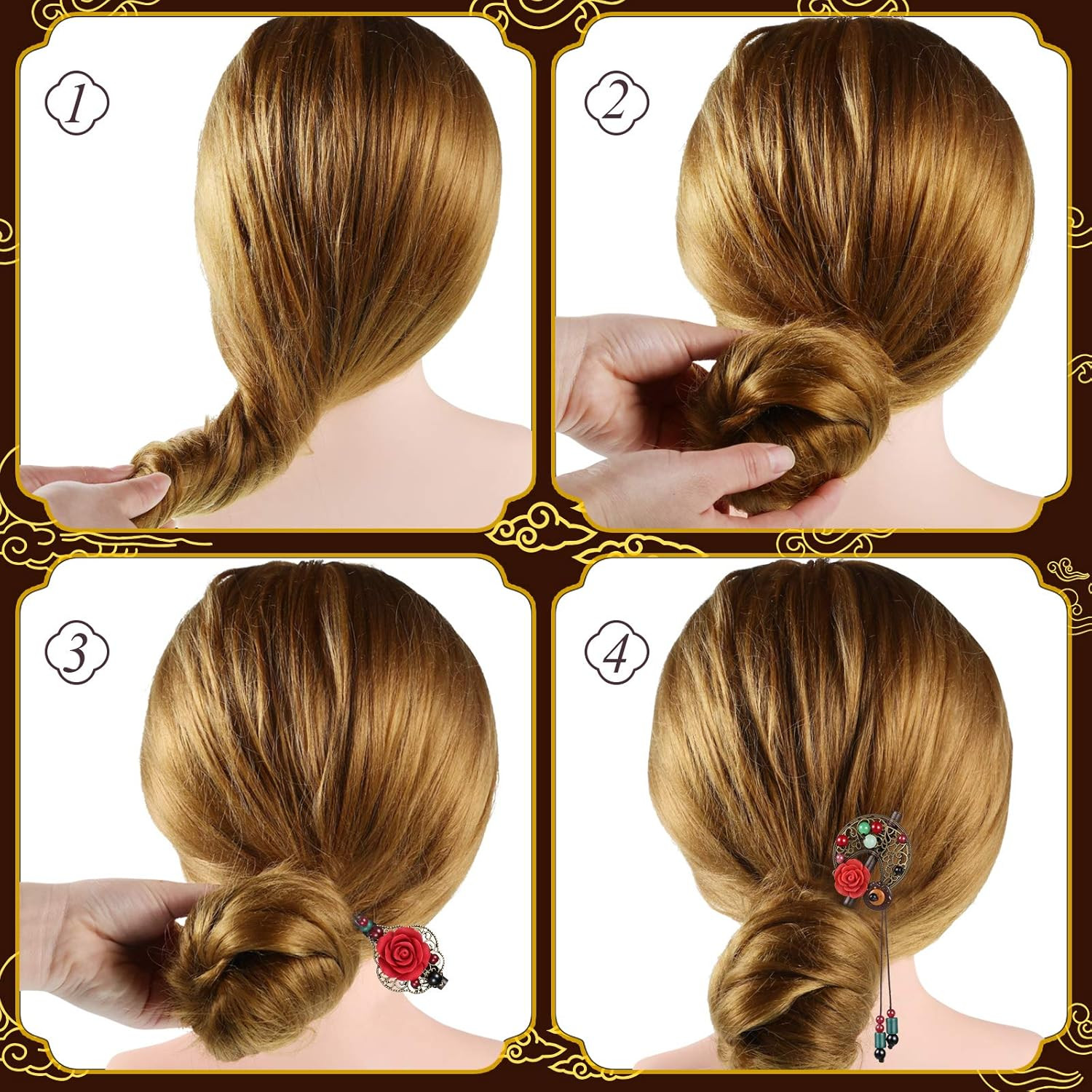 3 Pieces Chinese Hair Stick Japanese Retro Wooden Hairpin Flower Hair Chopsticks