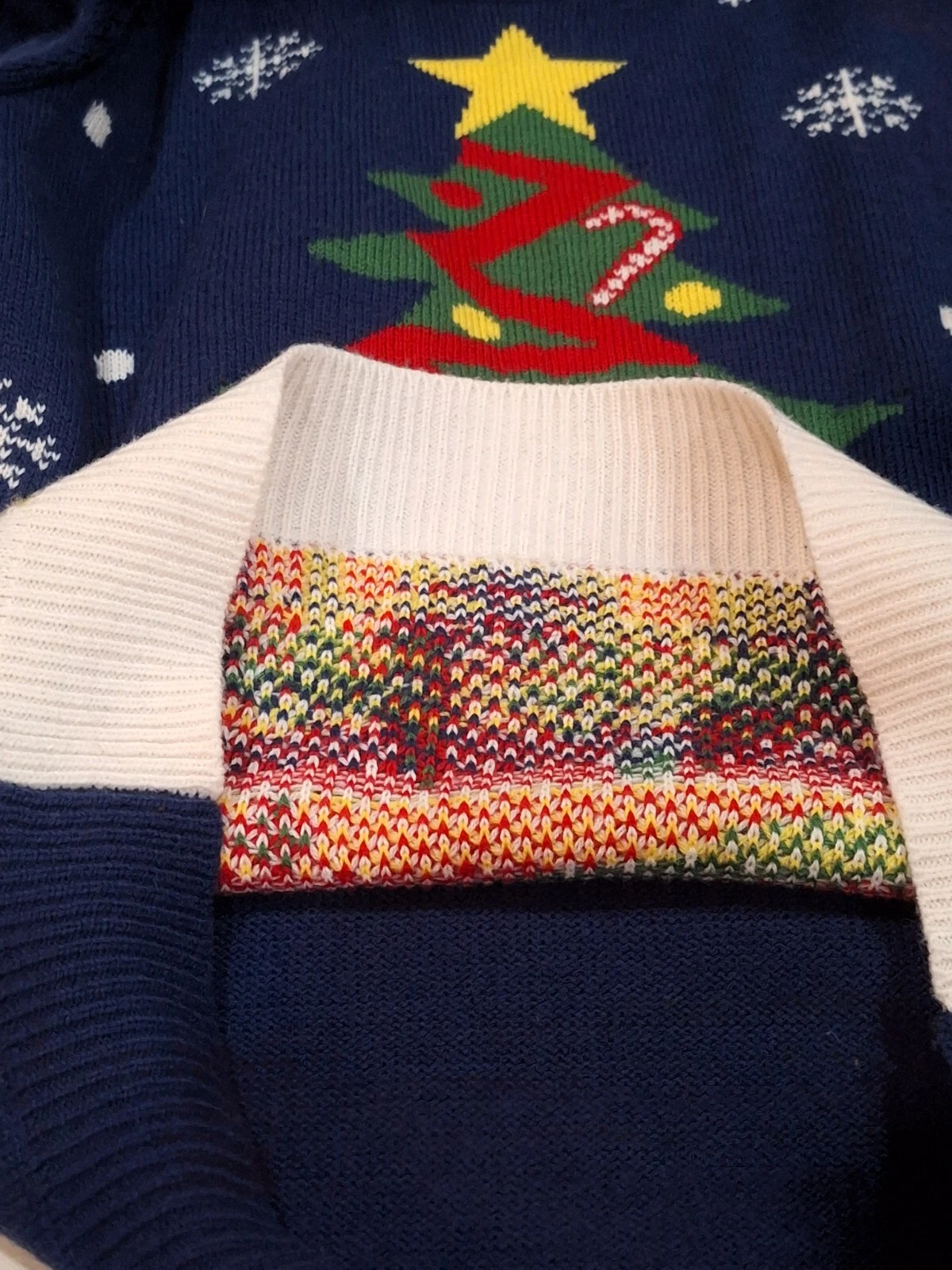 Primark Seasons Greetings Ugly Christmas Sweater Medium Navy Blue W Xmas Tree