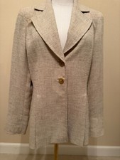 Doncaster Woven Womens Linen Jacket Longer Lined Beige Size 8