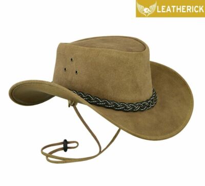 Australischer Western Aussie Style Echtleder Cowboy Buschhut mit Kinnriemen