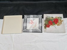 Vintage Box 2 irische Leinen Taschent&uuml;cher mit Blumenstickerei & Spitze
