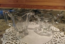 EAPG ETCHED GLASS FOOTED CREAMER  SUGAR SET