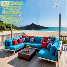 9ft Outdoor Market Table Patio Umbrella w Crank/Tilt & 8 Sturdy Ribs/DESCRIPTION