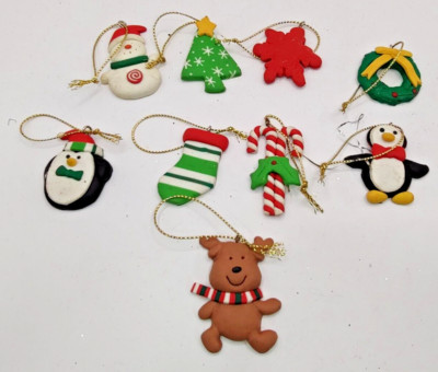 Small Mini Plastic Christmas Ornaments Lot of 9 Flat Plastic Snowman Penguin 2''