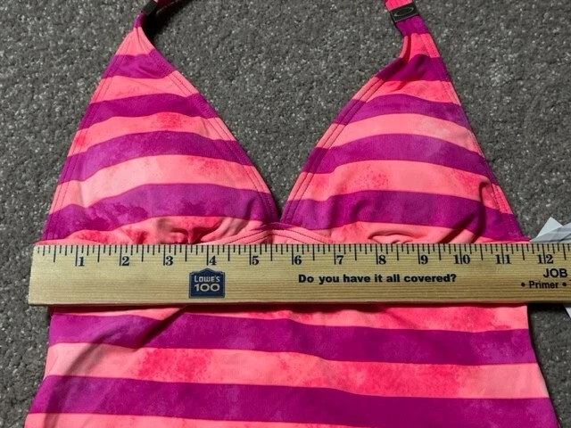 Топ танкини женский Oakley XS в полоску с бретелью через шею пряжка розовый фиолетовый - Изображение 4 из 4