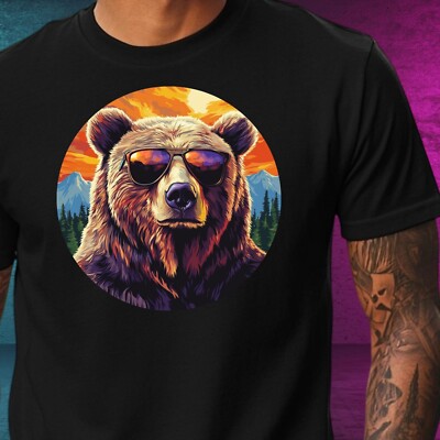 Mens Grizzly Bear Sunglasses Cotton T-Shirt Size XS to 5XL