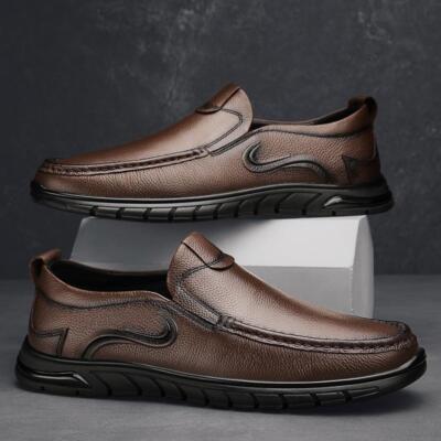 Mens Round Toe Pull On Loafer Business Oxford Driving Shoes Brown Pump Gommino
