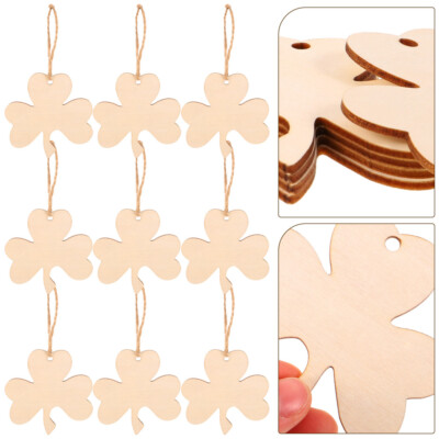 30 Pcs Wooden Shamrock Cutout Pendant Decoupage Paper with Rope