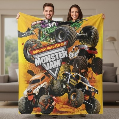 Monster Truck Off Road Racing Inspired Flannel Blanket Cozy Throw