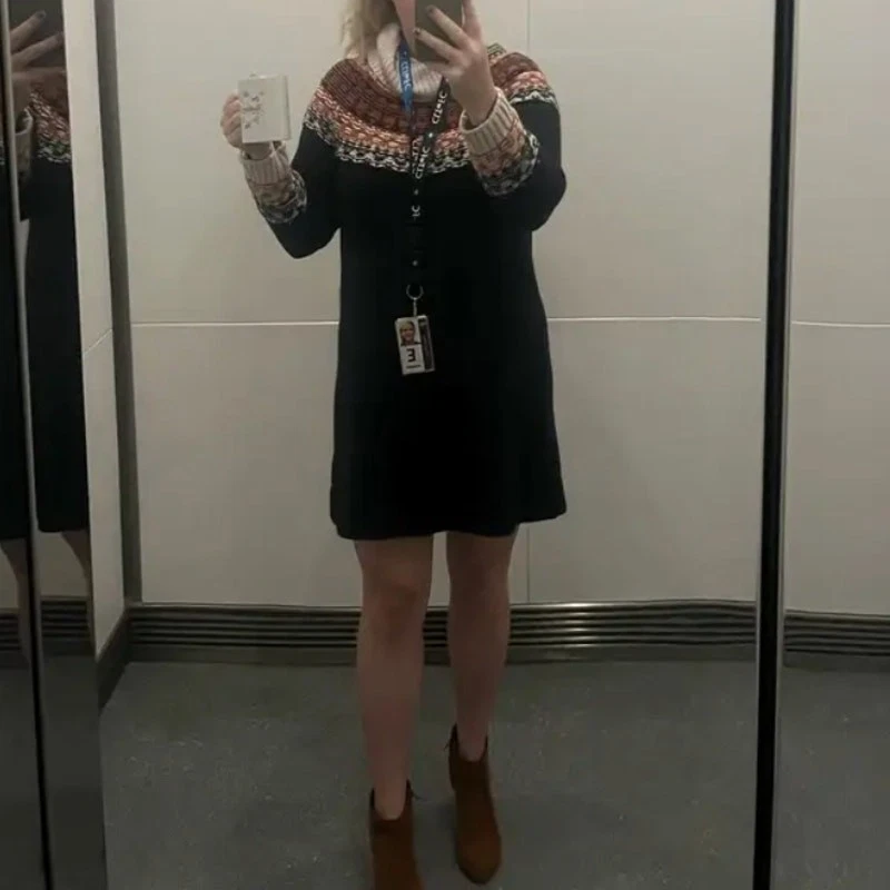 Mini Vestido Suéter Madewell Negro Fair Isle XS Cuello Alto Algodón Diseñador $138 Foto 4 de 4