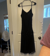 JKARA New York Dress Women size 6 Slip Midi Spaghetti Strap Beaded Chiffon