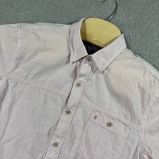 Izod Saltwater Shirt Mens Large Pink Striped Short Sleeve Button Up Classic