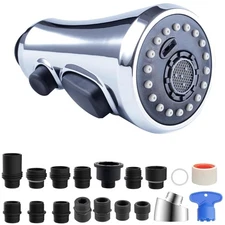 Durable Chrome Kitchen Spray Nozzle with 15 Connection Adapters for Easy Upgrade