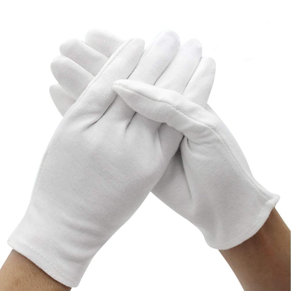 12 Pairs White Cotton Gloves for Jewelry Inspection Soft Stretchy Mittens