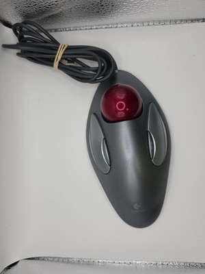 Logitech TrackMan Marble T-BC21 USB Wired Trackball Mouse Tested Works Gray