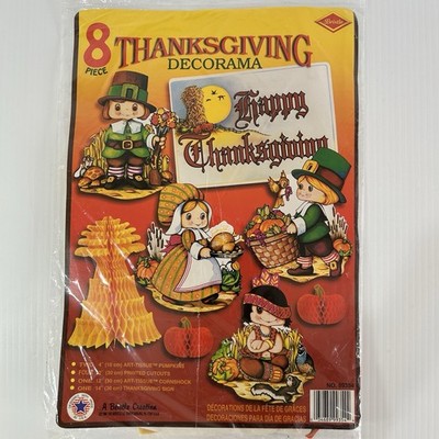 8 Vintage Beistle Thanksgiving Cutout Lot Honeycomb Tissue Pilgrim 1995 NEW