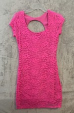 Free People Dress Womens Large Pink Lace Bodycon Scoop Back Cutout Party Mini