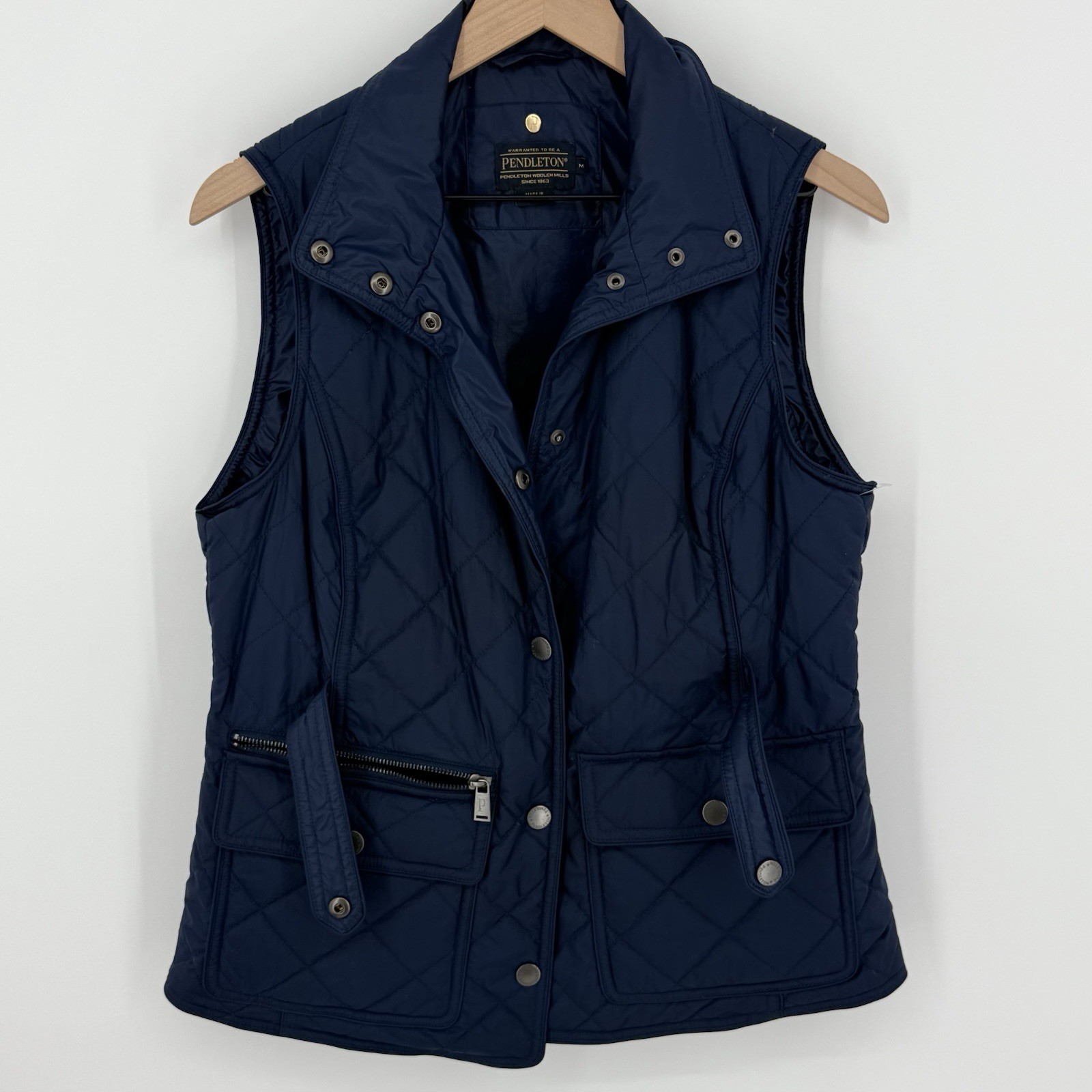 Pendleton Blue Quilted Nylon Snap Button Vest Wom… - image 1