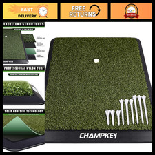 Premium Golf Hitting Mat - Heavy Duty Rubber Base, 1 Rubber Tee  9 Plastic Tees