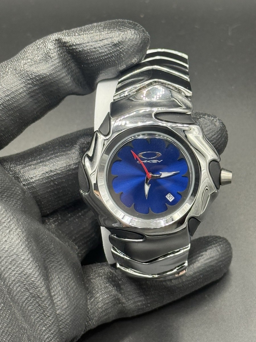 Vintage Oakley Blade Watch Stainless Steel Ruby Blue Dial Swiss