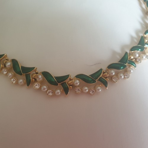 Collar Gargantilla De Colección Musee Des Arts Decoratifs París Esmalte Verde Perlas Diamante - Imagen 2 de 10