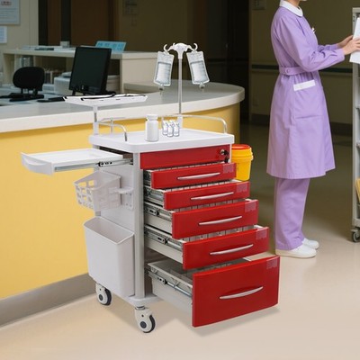 Emergency Crash Cart Medical Trolley with CPR Board, IV Pole & Power Outlet