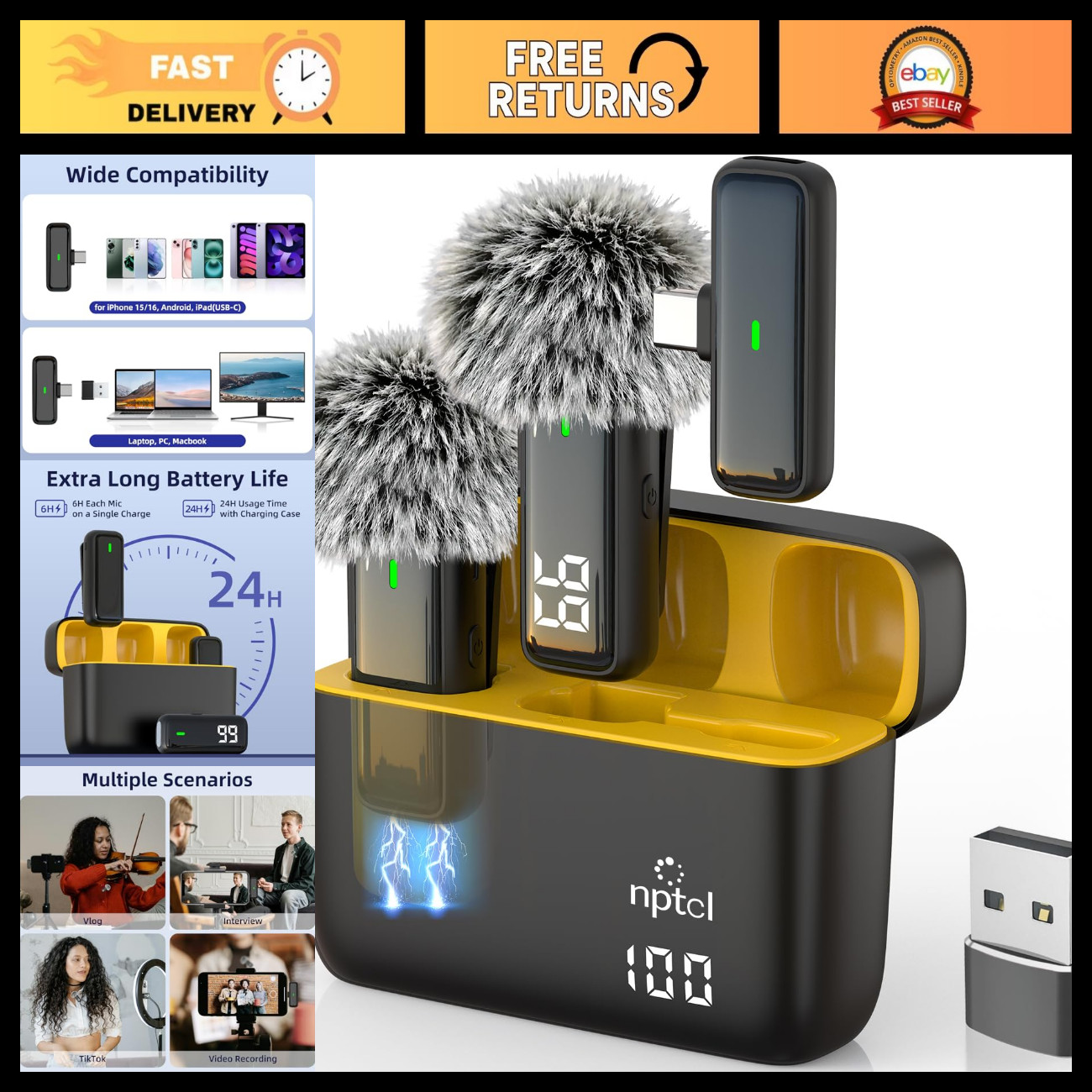 Wireless Microphone for iPhone, Android, PC & Laptop - Clear Sound, Easy Setup