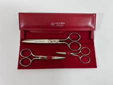 Vintage DOVO 3-Piece Scissors Set in Red Goat Leather Case, NEW in Original Box