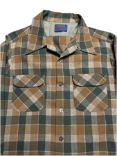 Pendleton 1960s Wool Board Shirt Mens L Plaid Loop Collar USA Loop Vintage 70s