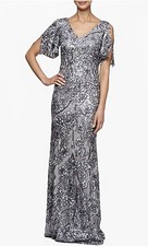 Alex Evenings Caroline Flutter Sleeves Sequin Gown Size 8P