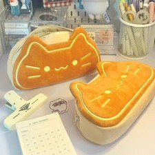 Caramel Cat Plush Pen Case Large Capacity Pencil Pouch,Cute School Stationery