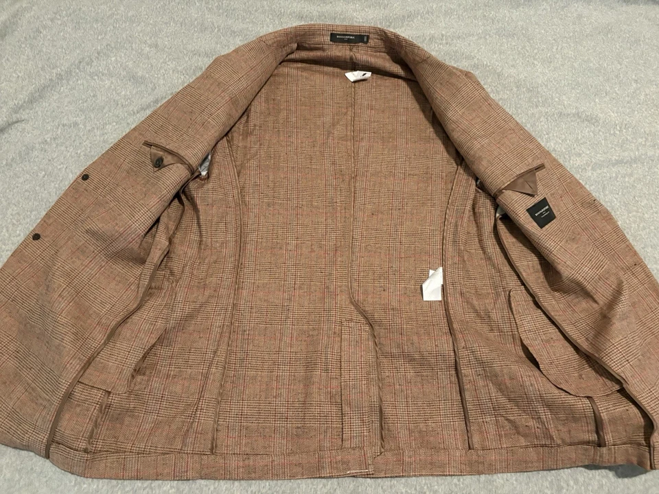 Chaqueta Blazer Abrigo Deportivo Banana Republic Mezcla de Lino Marrón a Cuadros para Hombres 46L Nuevo con Etiquetas Foto 2 de 4