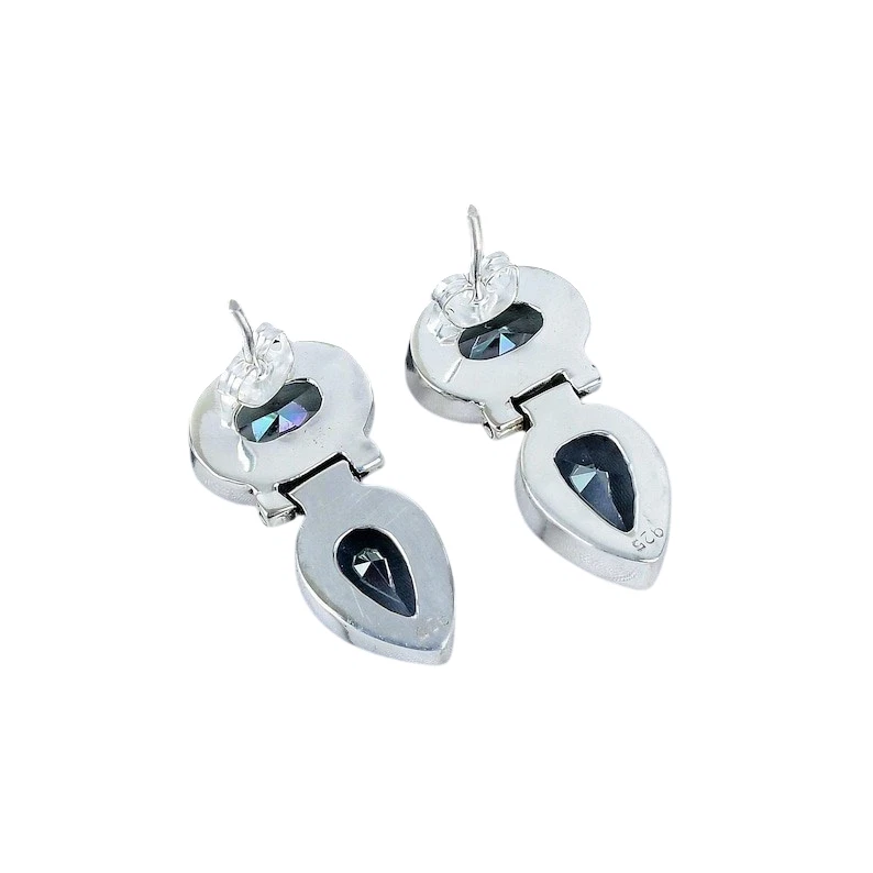 Ювелирные серьги ручной работы из стерлингового серебра 925 пробы с мистическим топазом и драгоценными камнями размер 1,65 дюйма - Изображение 2 из 4